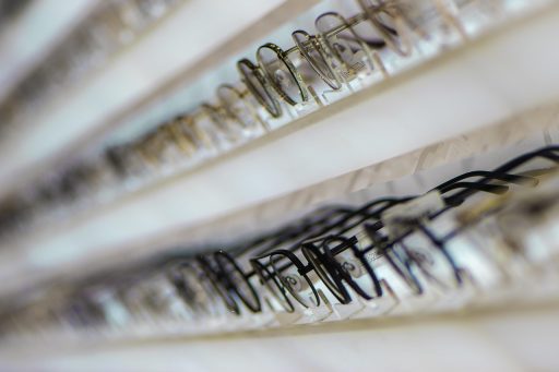 Brilmonturen in een opticienszaak, klaar voor aanschaf en declaratie bij de zorgverzekering