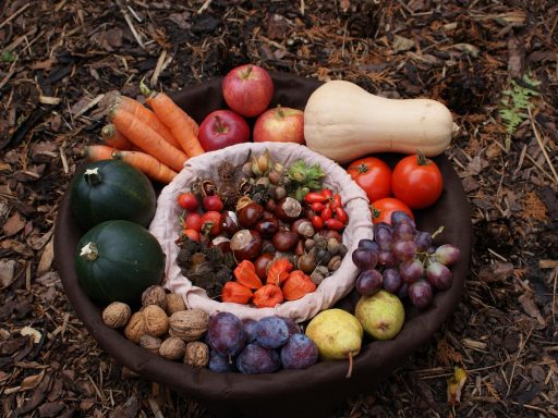 Herfstgroenten zoals pompoen en wortels op een houten tafel